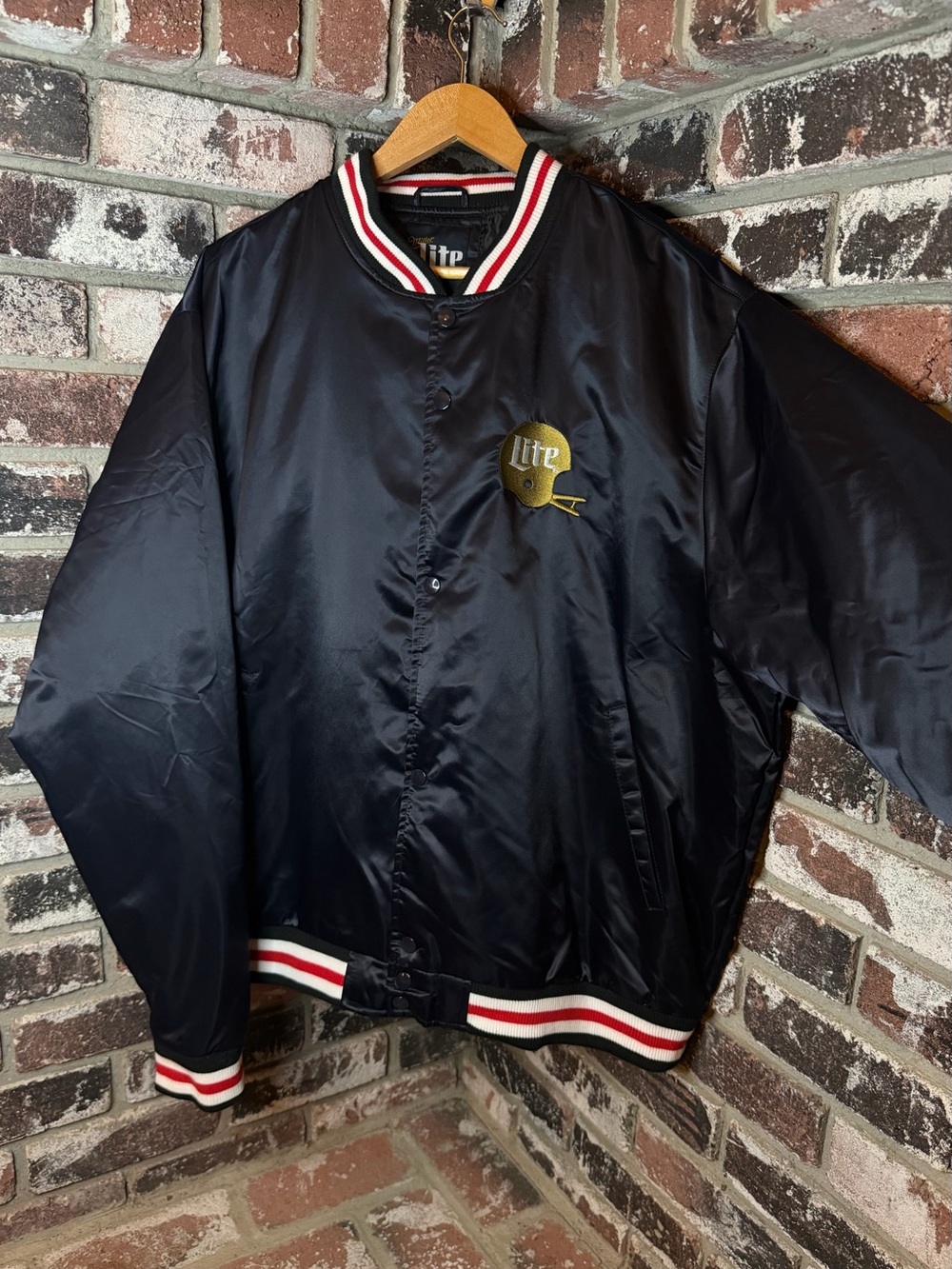 Miller Lite Navy Blue Football Helmet Embroidered Quilted Varisty Bomber Jacket - Picture 4 of 8